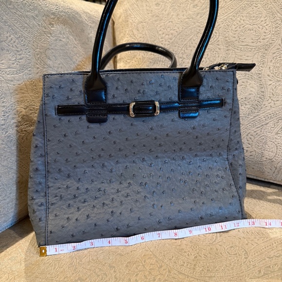 Chic Black and Gray Ostrich Textured Women's Satchel - Picture 7 of 8